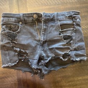 American Eagle Hi-Rise Shortie Jean Shorts Women Size 6 Black Good Condition